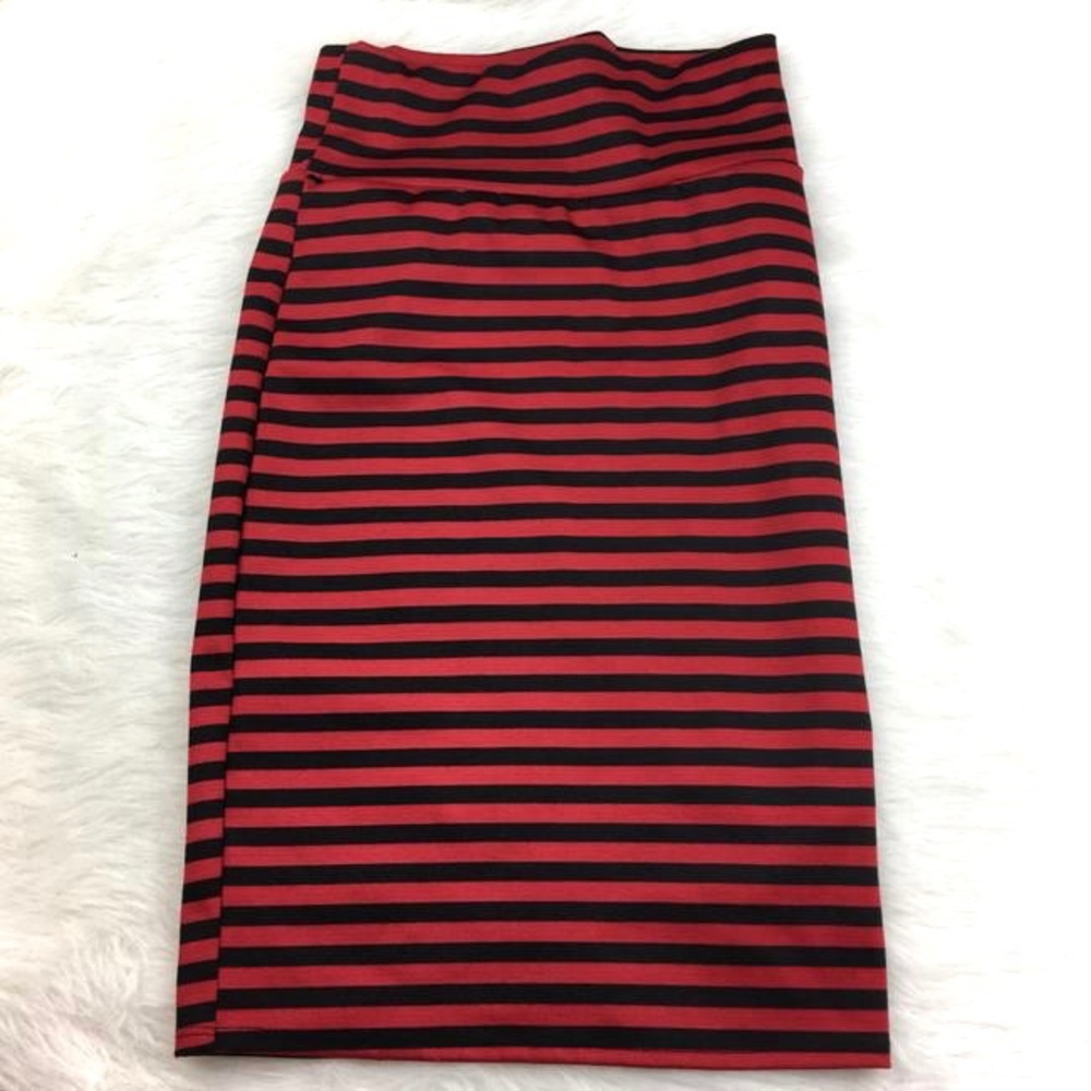 New Lularoe Cassie Red Black Striped Pencil Skirt